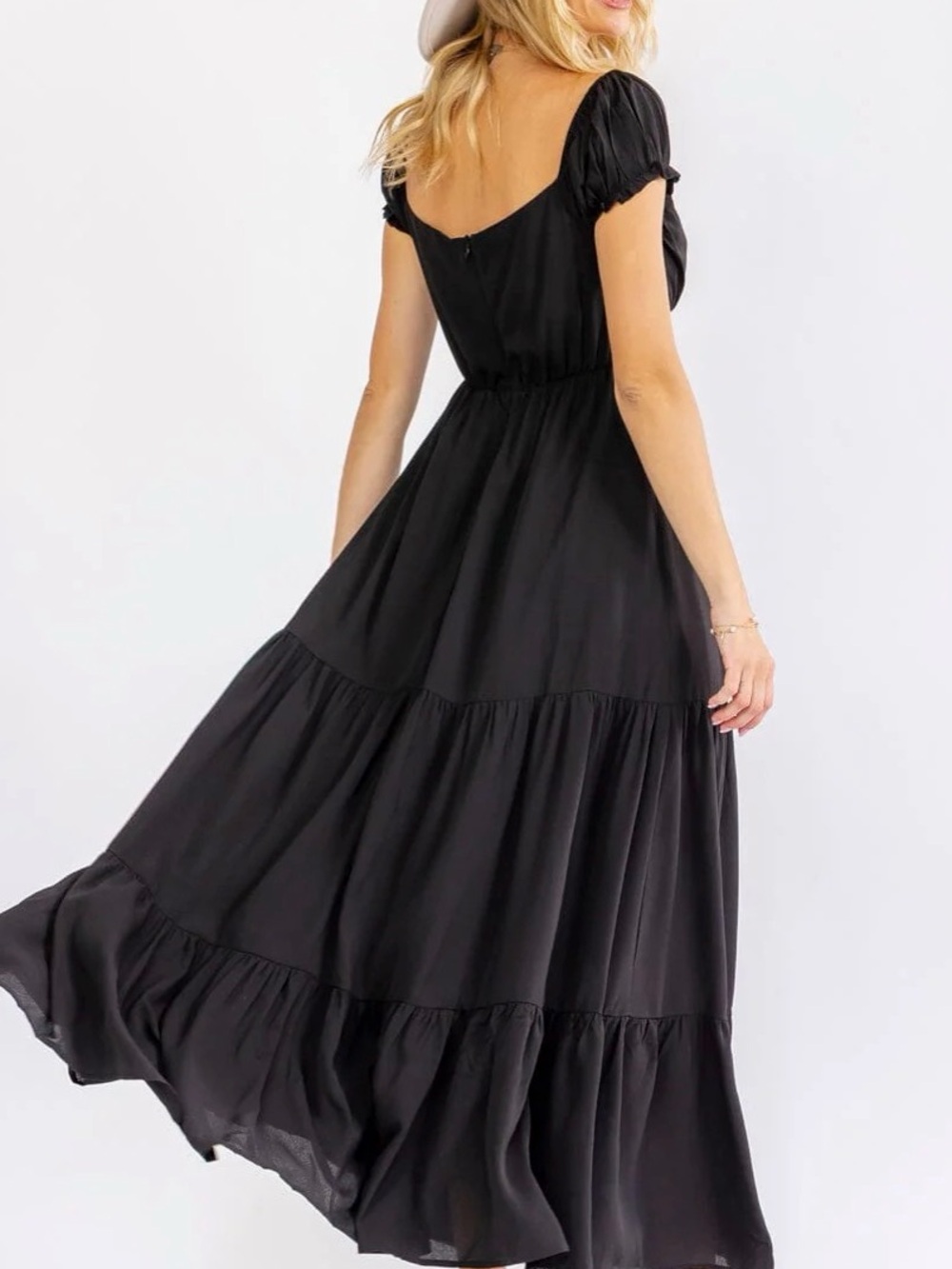 A696. Black Tiered Maxi Dress with Sweetheart Neckline - Picture 6 of 6